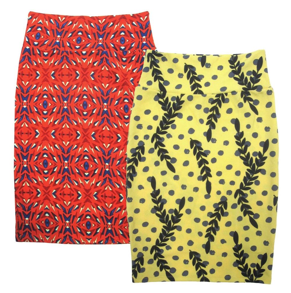 LuLaRoe Cassie Pencil Skirts Sz S New & Preowned Lightweight Stretchy Yellow Red
